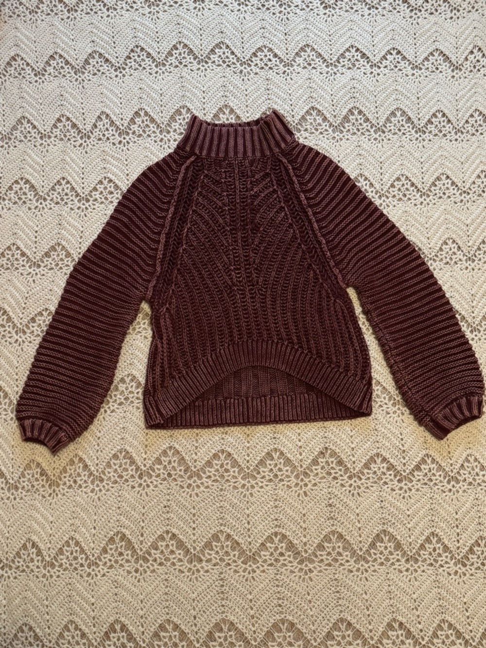 Free People Sweetheart Rib Chunky Mock Neck Sweater in Garnet Grotto 100% Cotton